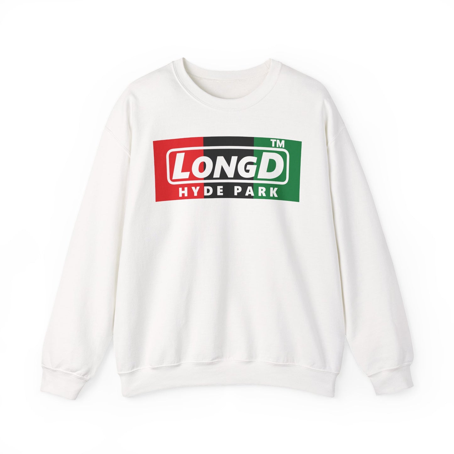 LongD negative vertical 3-striped Hyde Park logo crewneck sweatshirt (Juneteenth colors)