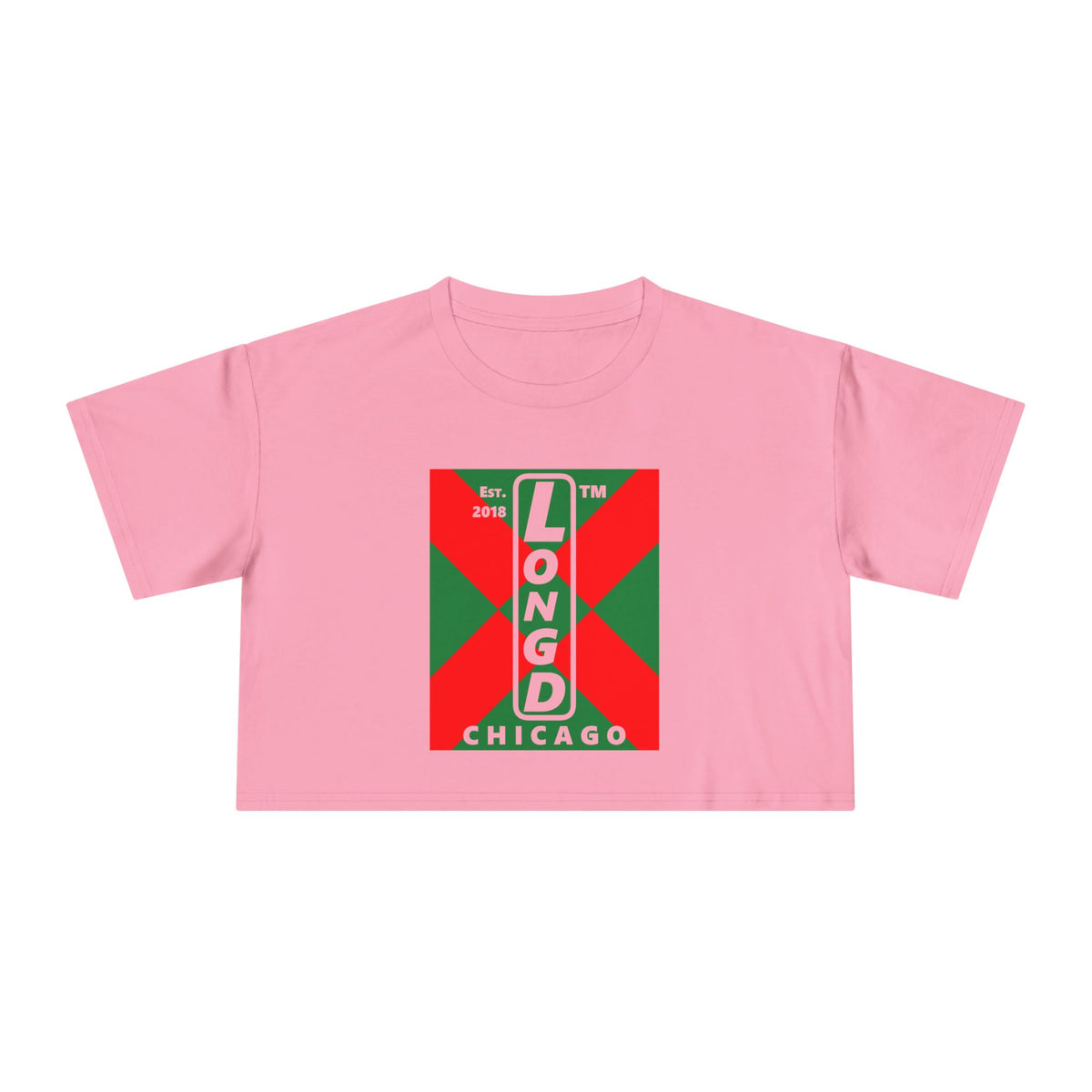 LongD Chicago negative upright argyle x logo (Xmas colors) crop tee