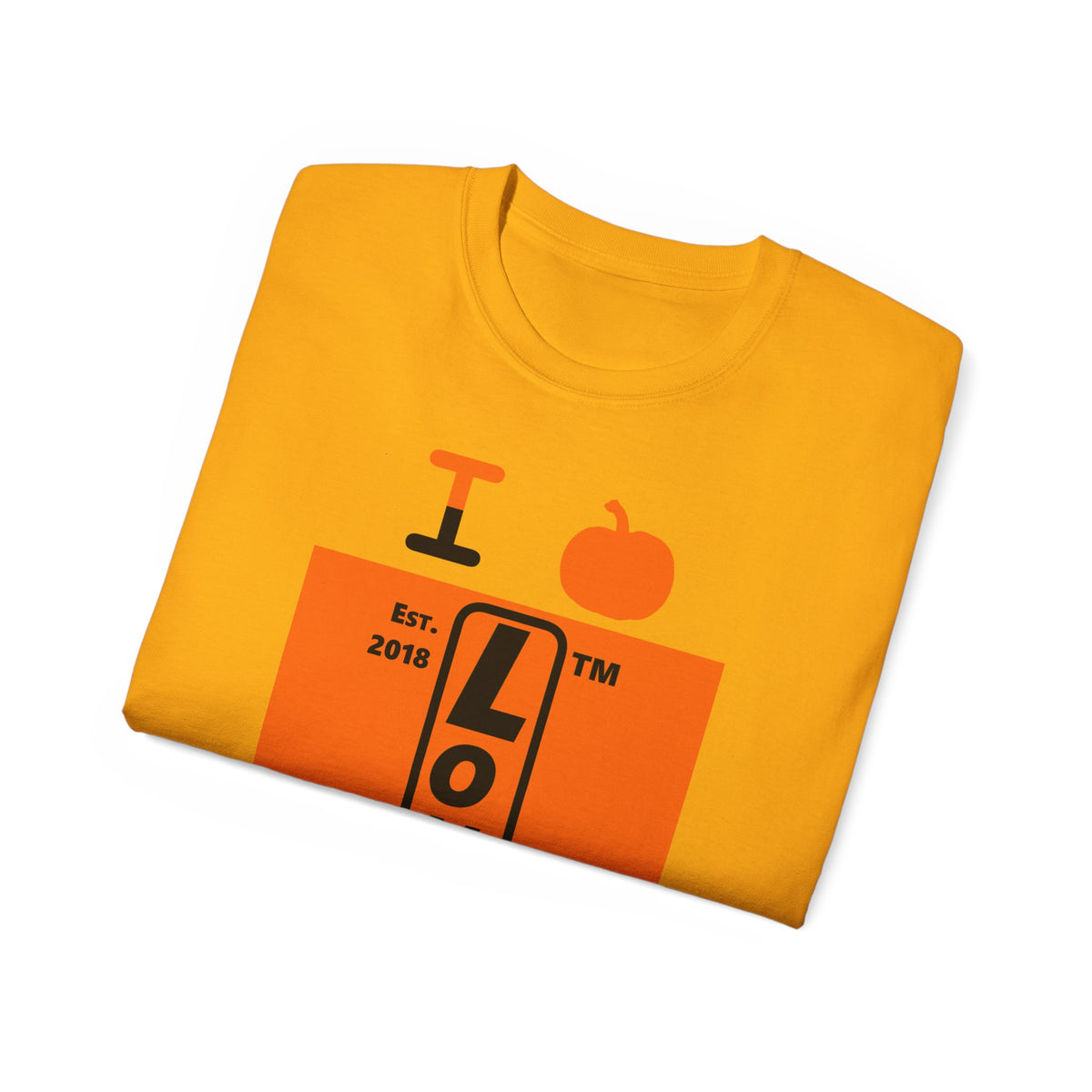 I pumpkin LongD Tag-domain upright logo positive black on negative orange cotton tee