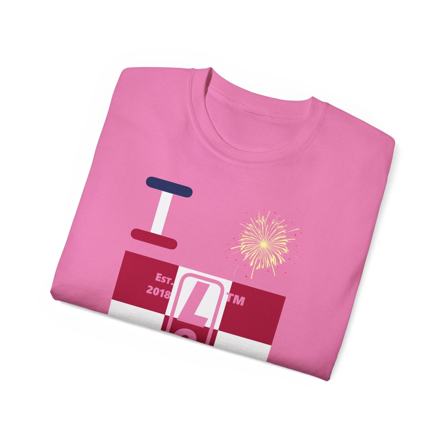 I Burst LongD cotton tee negative 4x3 Hyde Park upright logo (Patriotic colors)