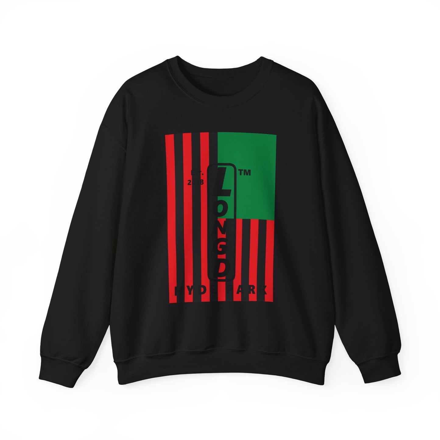 LongD negative cropped flag Hyde Park upright logo crewneck sweatshirt (Juneteenth colors)