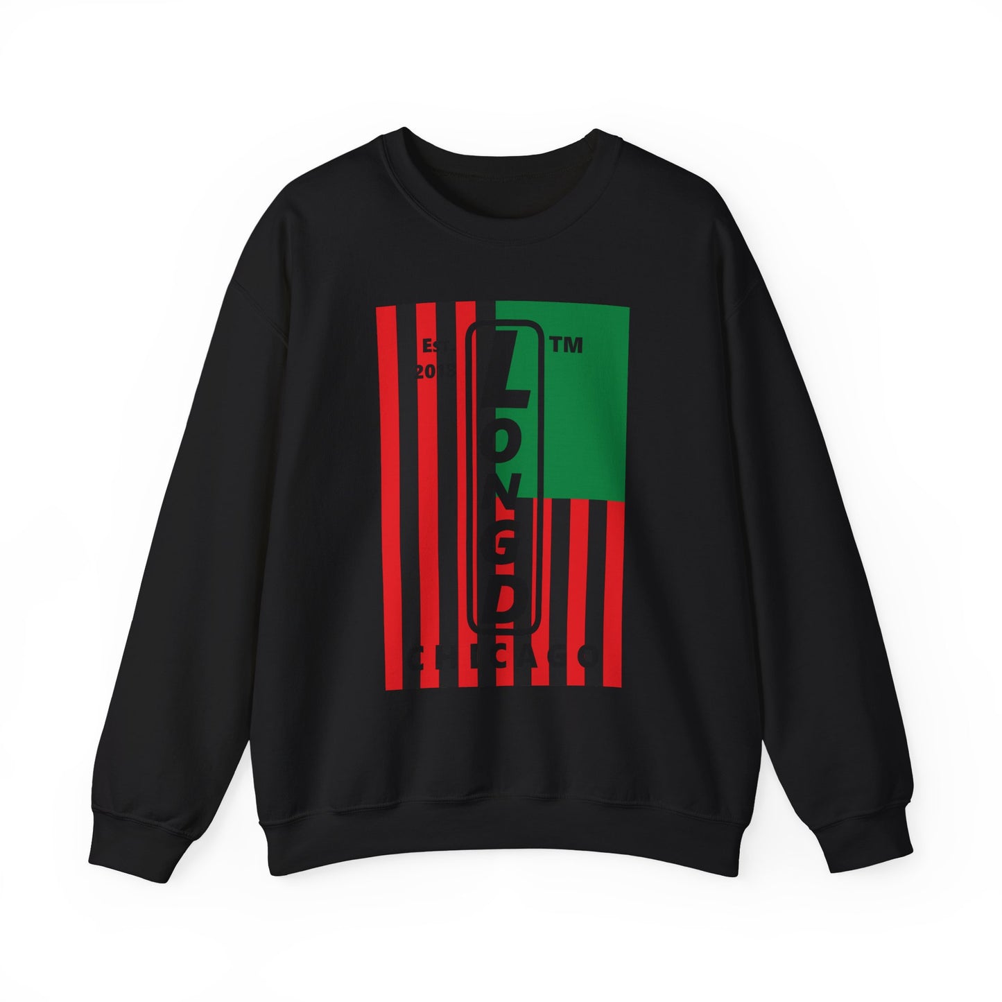 LongD negative cropped flag Chicago upright logo crewneck sweatshirt (Juneteenth colors)