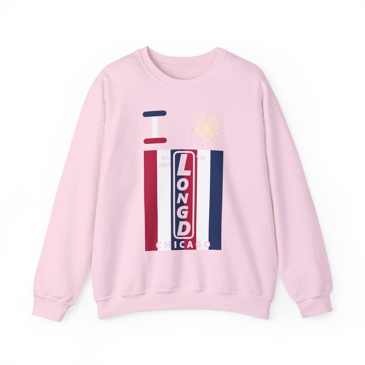 I Burst LongD negative vertical 6-striped Chicago upright logo crewneck sweatshirt