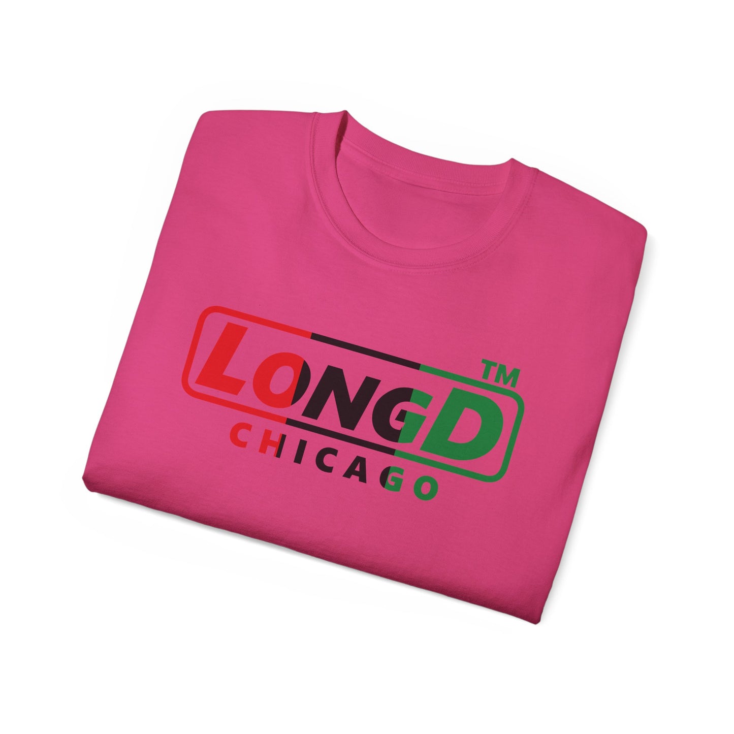 LongD positive vertical 3-striped Chicago logo cotton tee (Juneteenth colors)