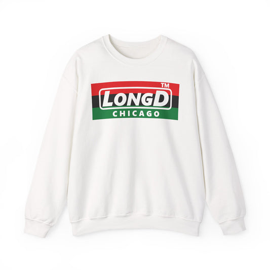 LongD negative horizontal 3-striped Chicago logo crewneck sweatshirt (Juneteenth colors)