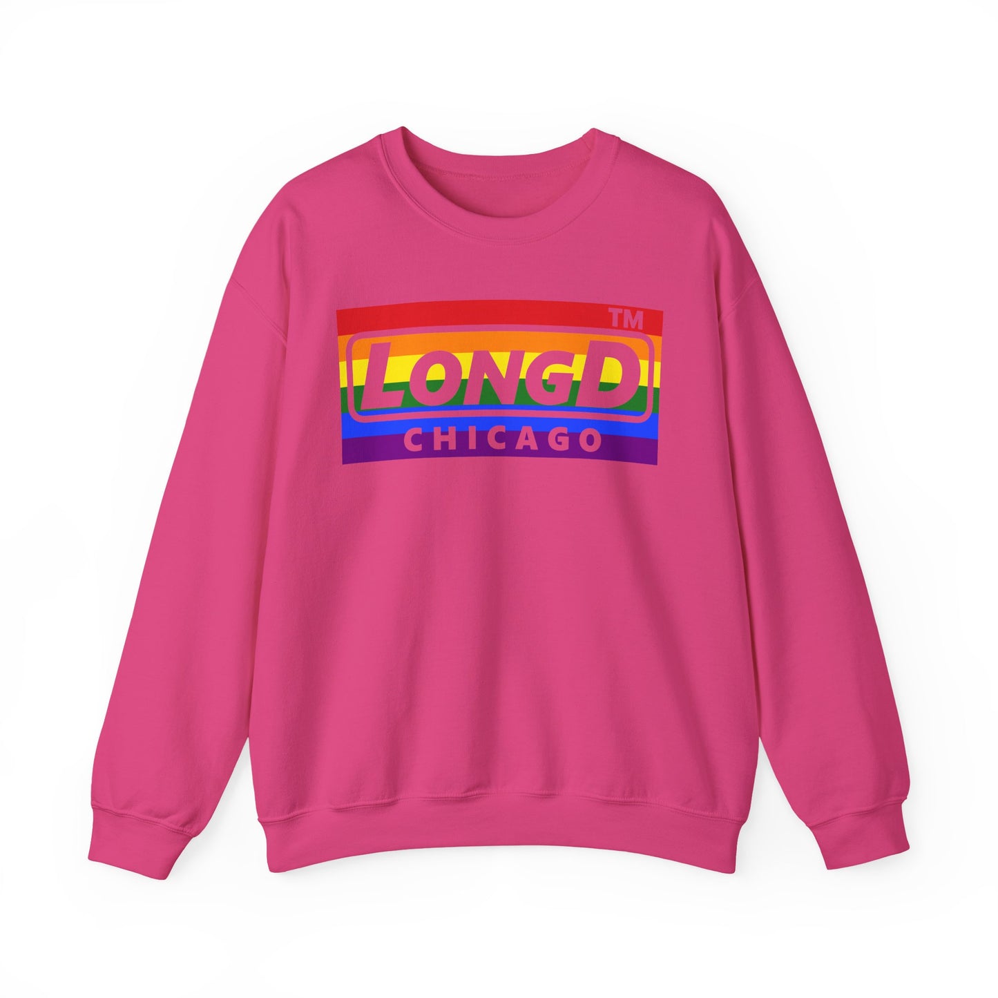 LongD negative horizontal striped Chicago logo crewneck sweatshirt (Pride colors)