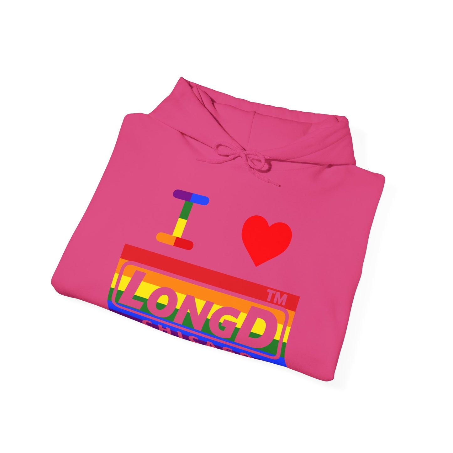 I Luv LongD® negative horizontal striped Chicago logo hoodie (Pride colors)