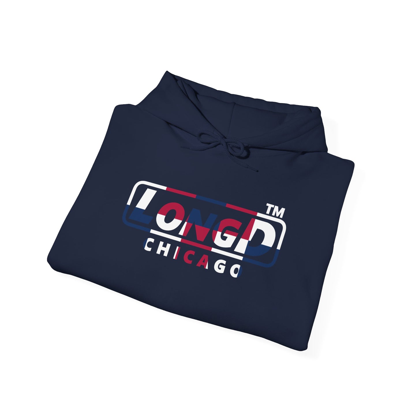 LongD® positive 2x5 Chicago logo hoodie (patriotic colors)