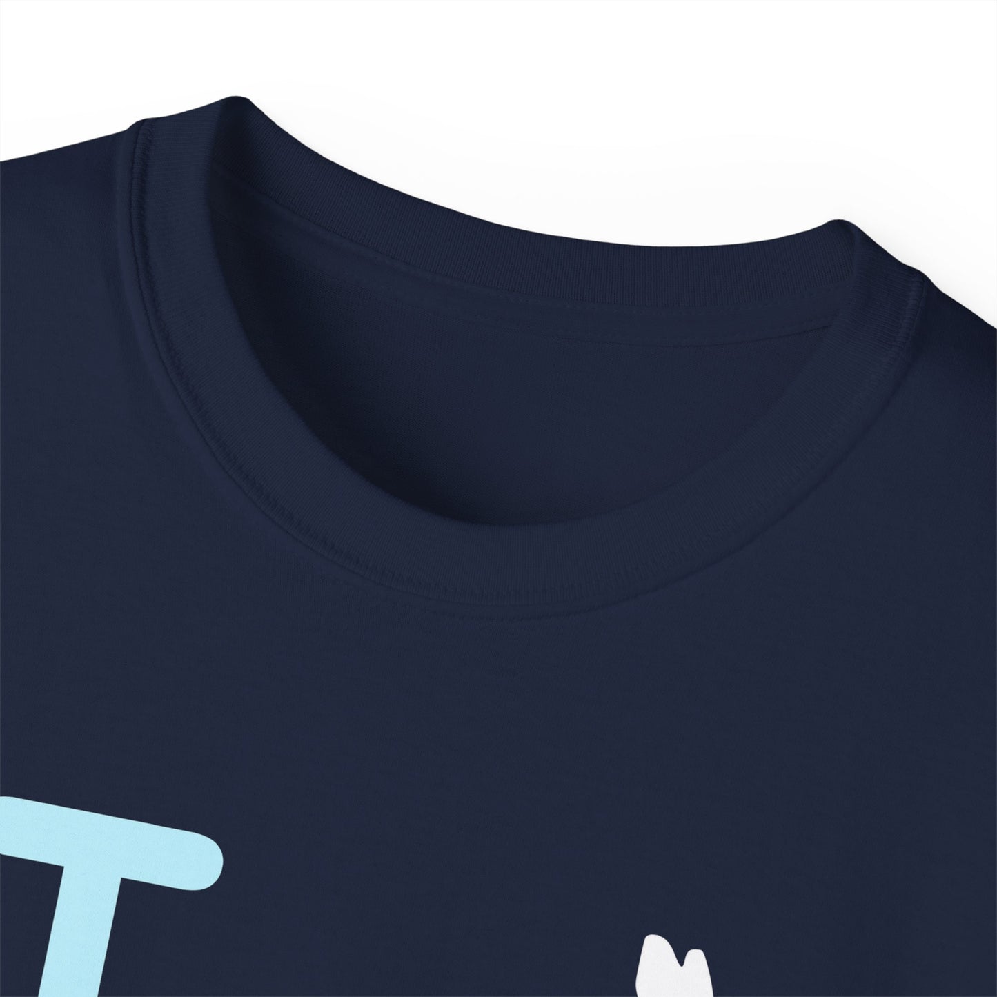 I Bunny LongD® Logo Cotton Tee Easter pastel blue text (white Easter Bunny)