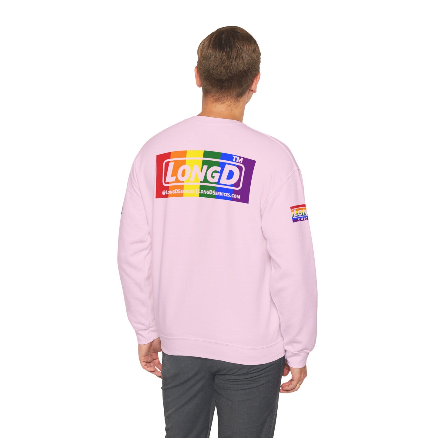 LongD official basic 4-print tag logo crewneck sweatshirt with Pride heart