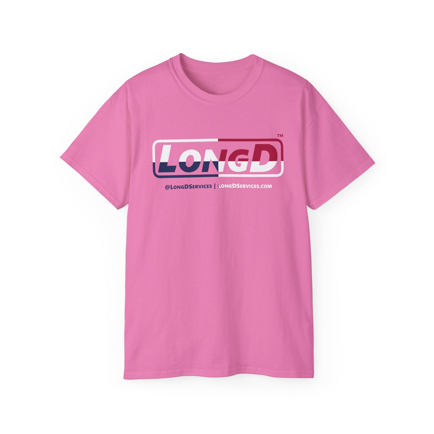 LongD® Logo Cotton Tee Red, White and Blue positive quarters text