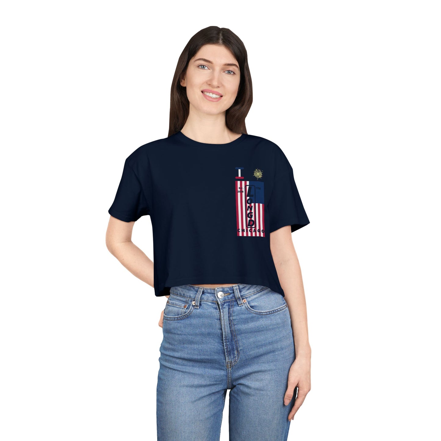 I burst LongD negative flag upright single-breasted Chicago logo crop tee