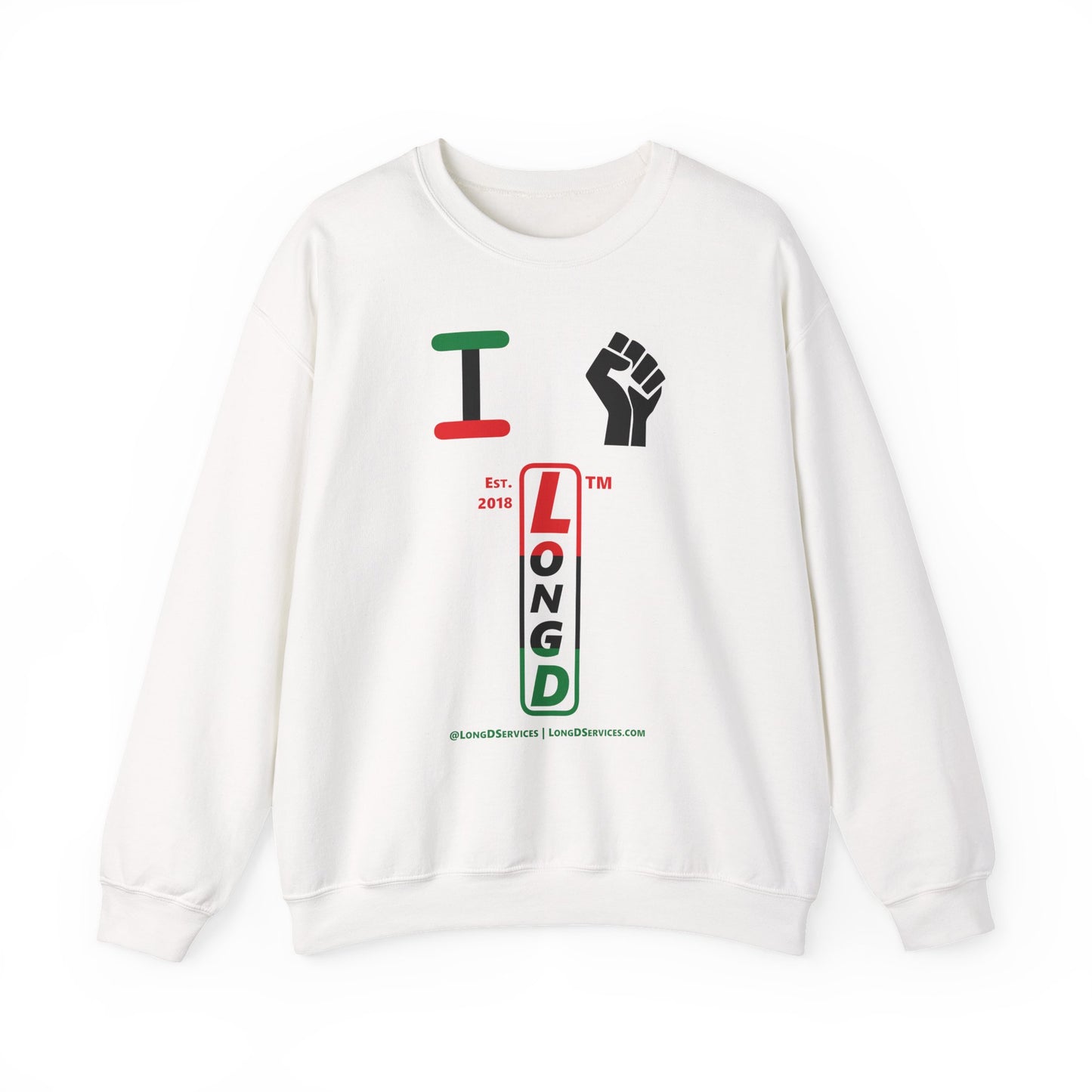 I Fist LongD positive horizontal 3-striped tag-domain upright logo crewneck sweatshirt