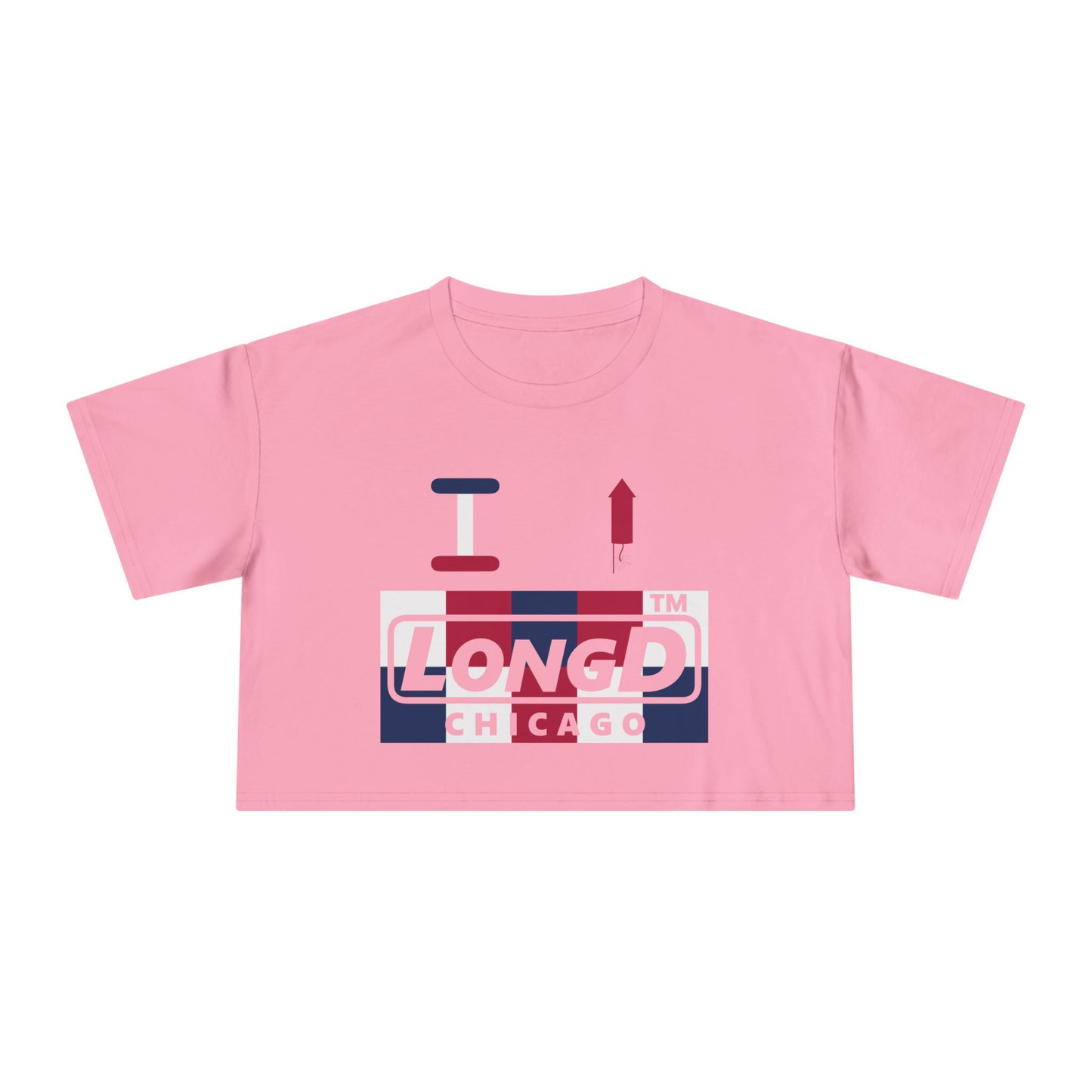 I firecracker LongD negative 2x5 Chicago Logo Crop Tee (Patriotic colors)