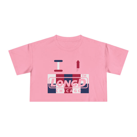 I firecracker LongD negative 2x5 Chicago Logo Crop Tee (Patriotic colors)
