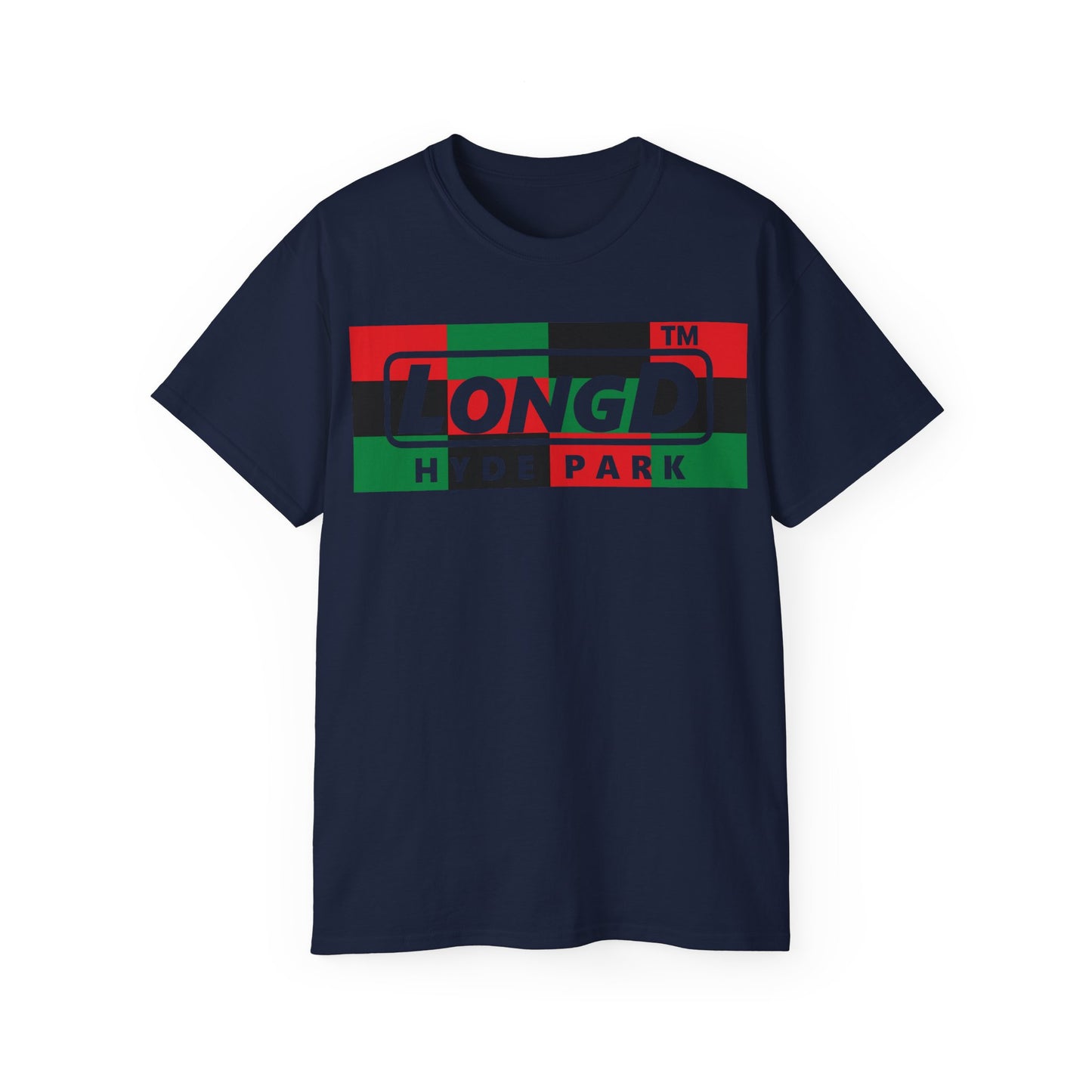 LongD negative 3x4 Hyde Park logo cotton tee (Juneteenth colors)