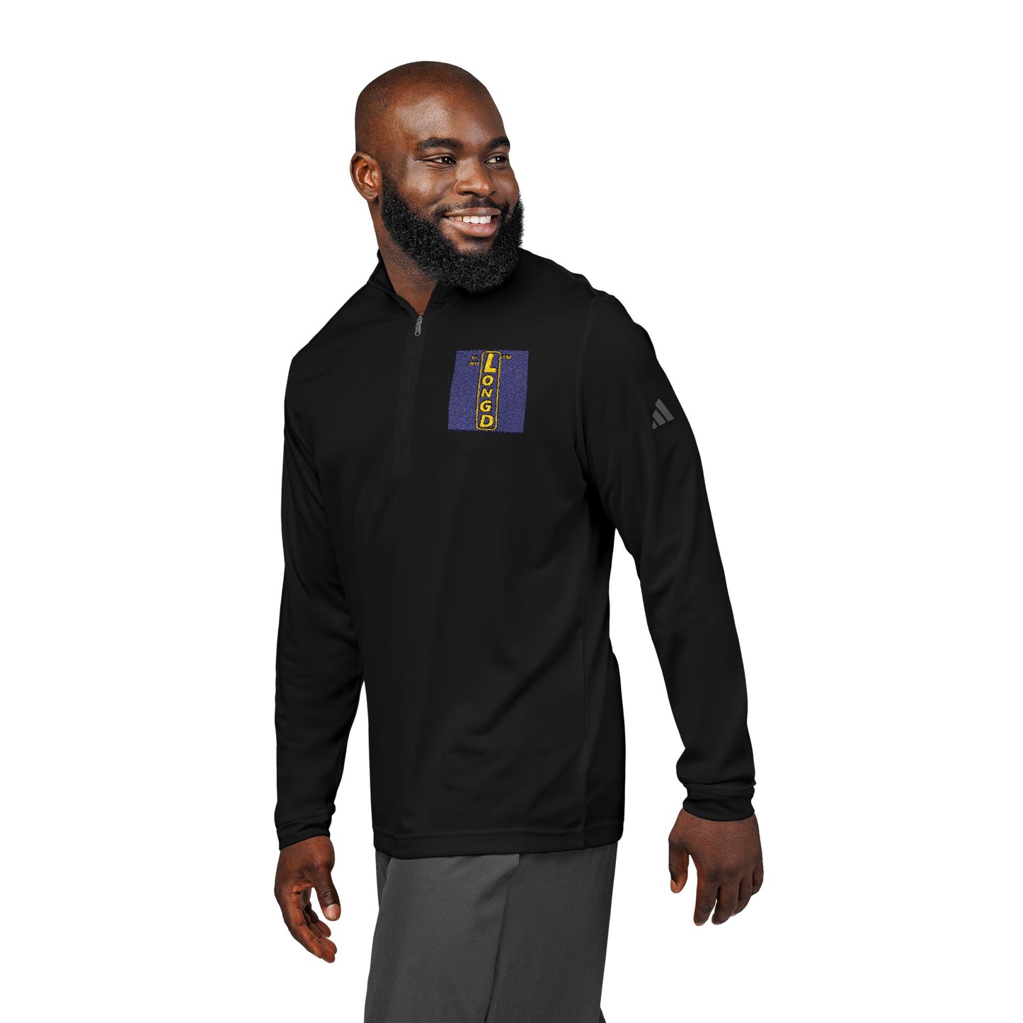 Embroidered adidas® Quarter-Zip pullover official reverse logo upright