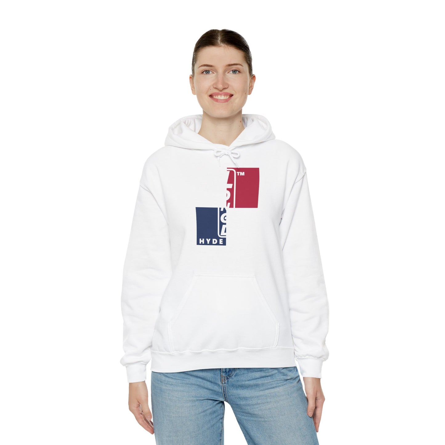 LongD® negative quarters upright Hyde Park logo hoodie (Patriotic colors)
