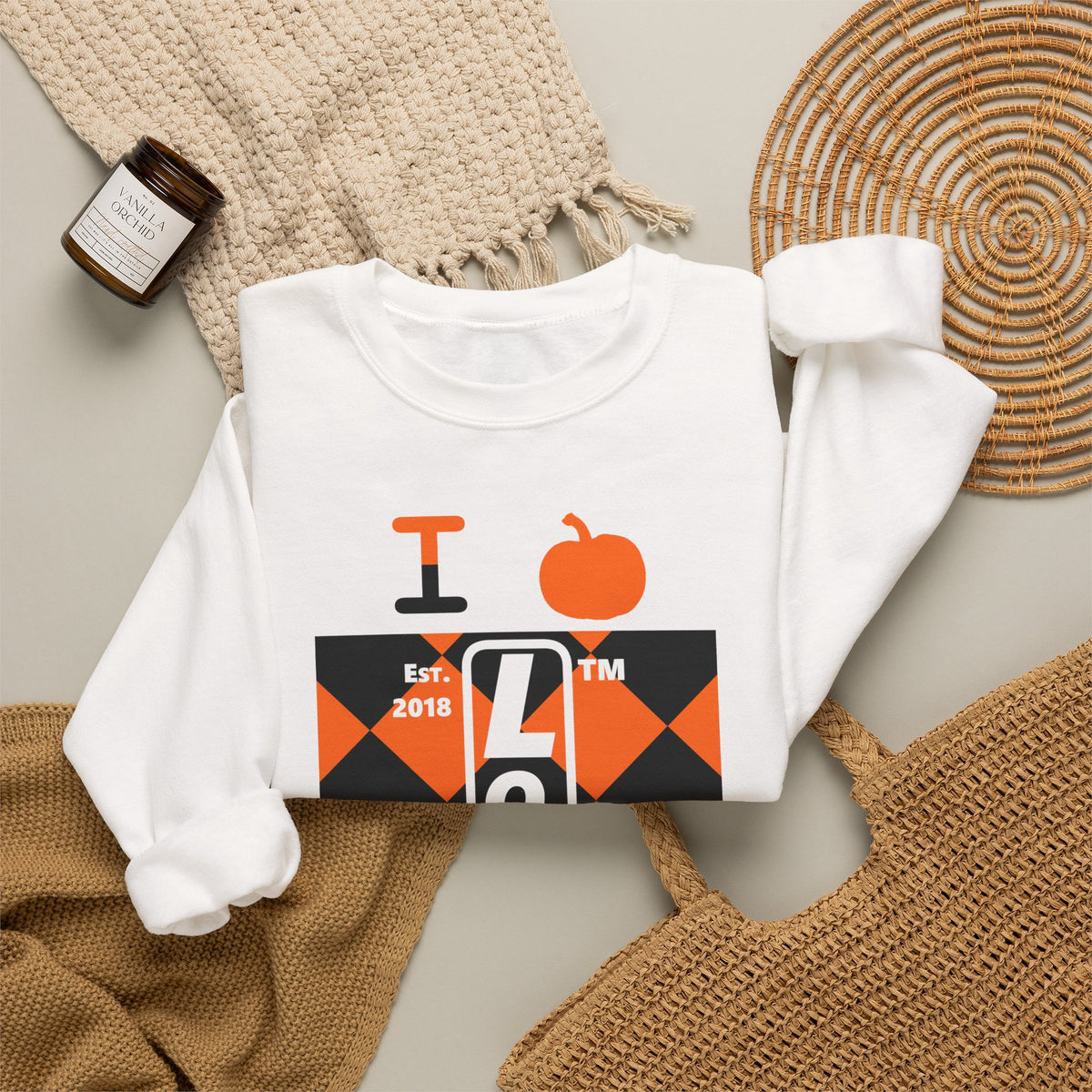 I pumpkin LongD Hyde Park negative upright argyle logo crewneck sweatshirt