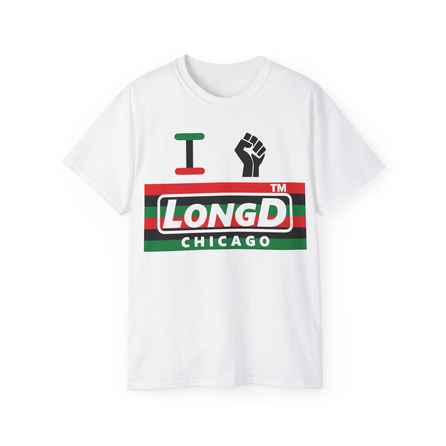 I fist LongD negative horizontal 6-striped Chicago logo cotton tee
