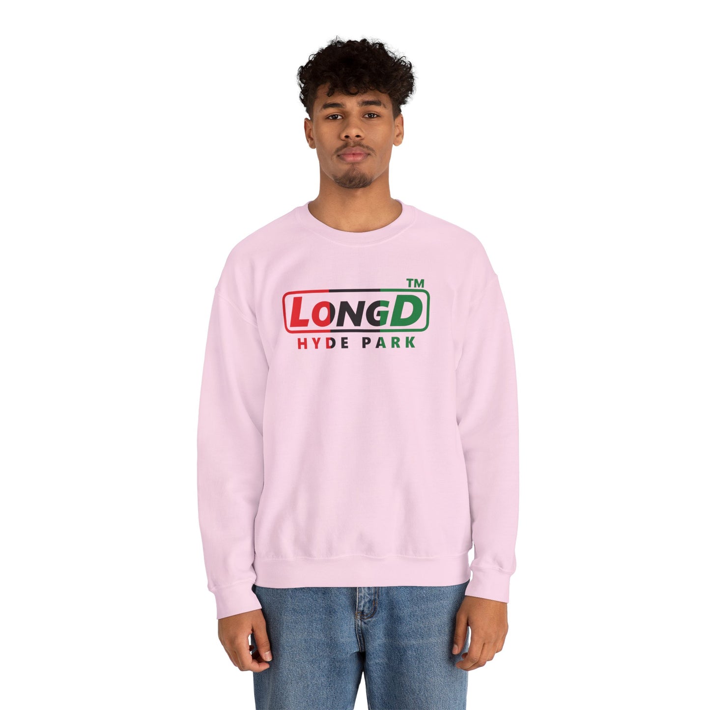 LongD positive vertical 3-striped Hyde Park logo crewneck sweatshirt (Juneteenth colors)