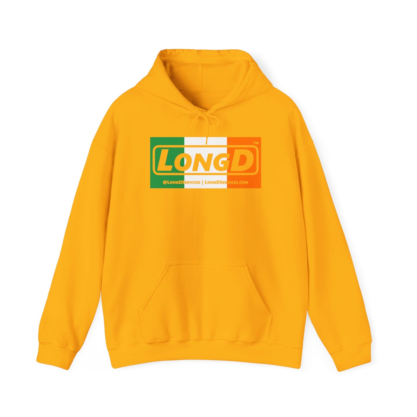 LongD® Logo Hoodie (St. Patrick's Day Irish Green-Irish Orange-White negative text)