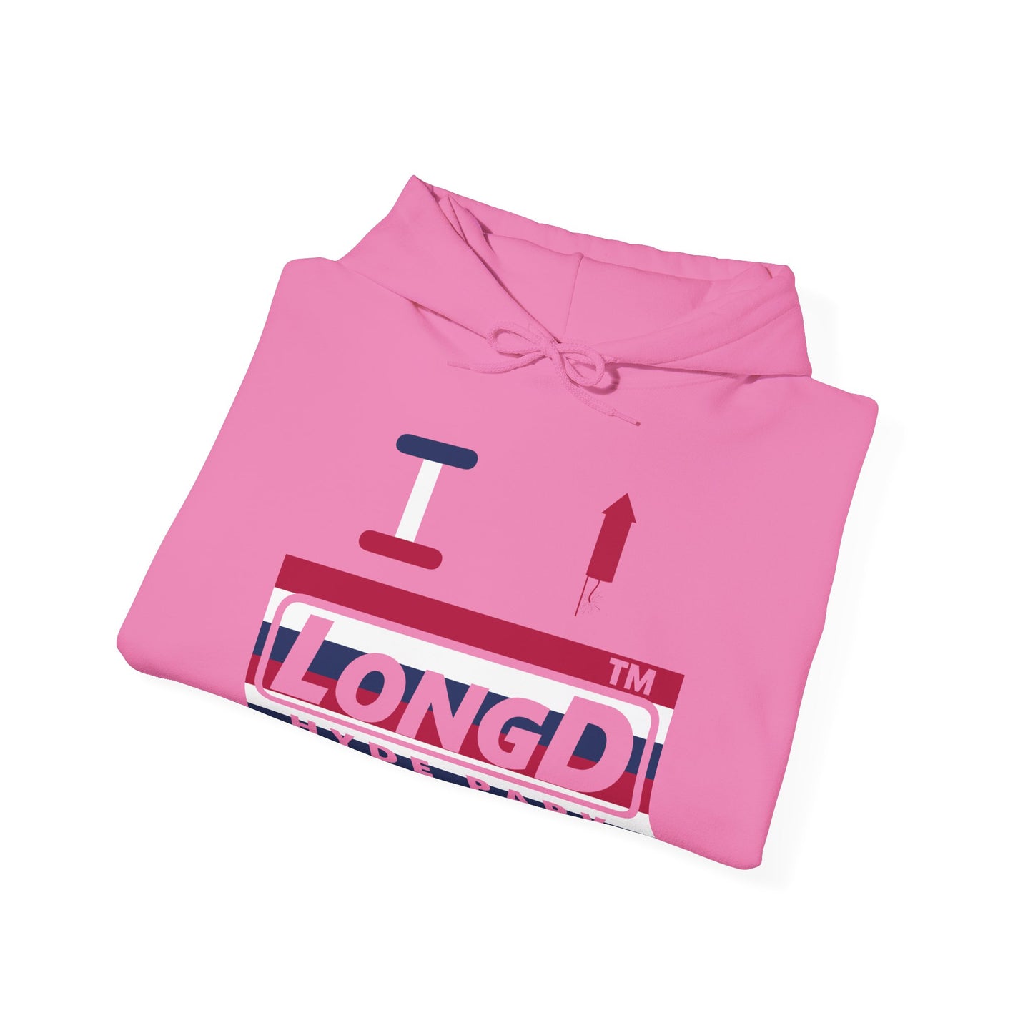 I firecracker LongD® negative horizontal 6-striped Hyde Park logo hoodie