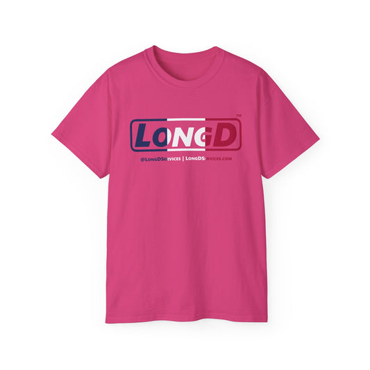LongD® Logo Cotton Tee Blue, White and Red positive thirds text