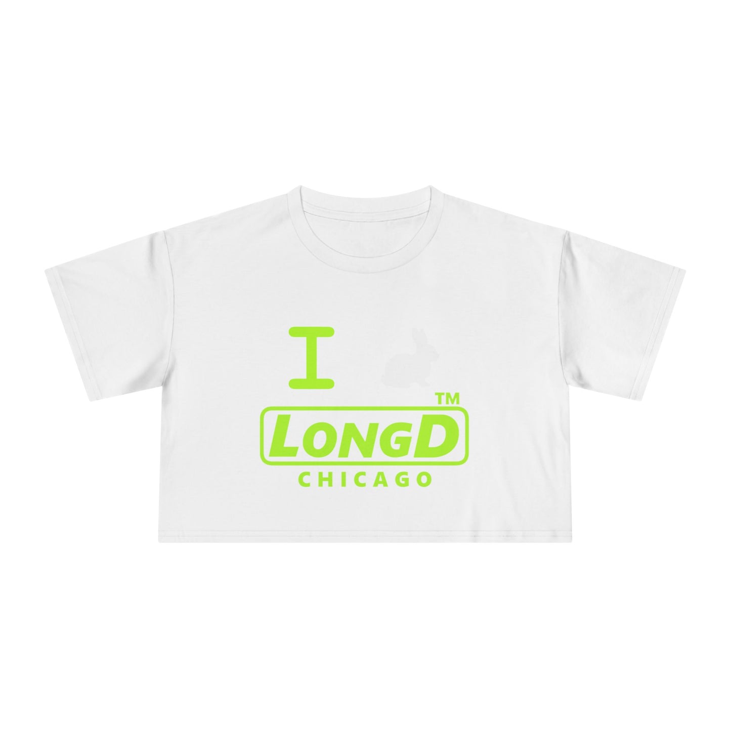I Bunny LongD positive lime green Chicago Logo Crop Tee