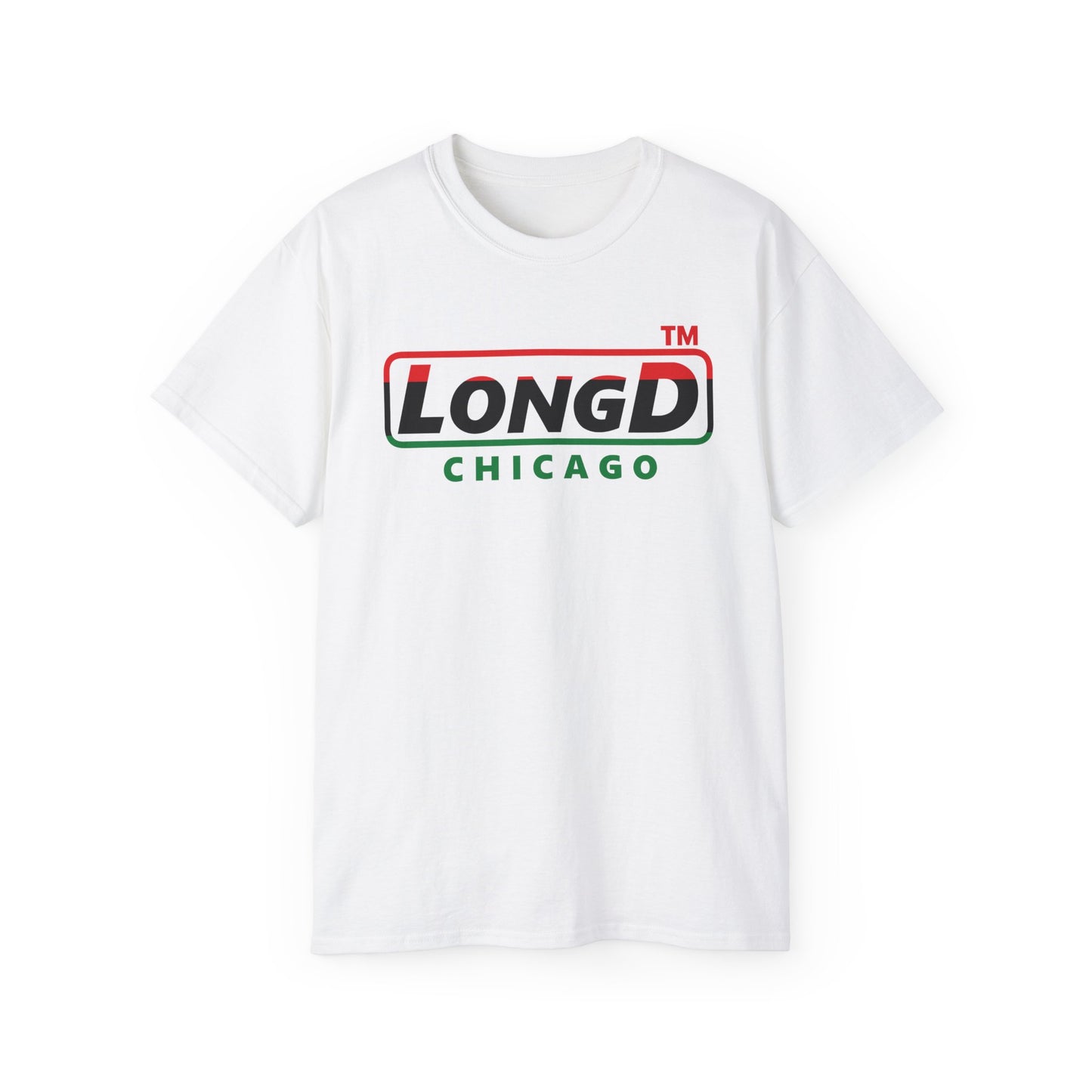 LongD positive horizontal 3-striped Chicago logo cotton tee (Juneteenth colors)