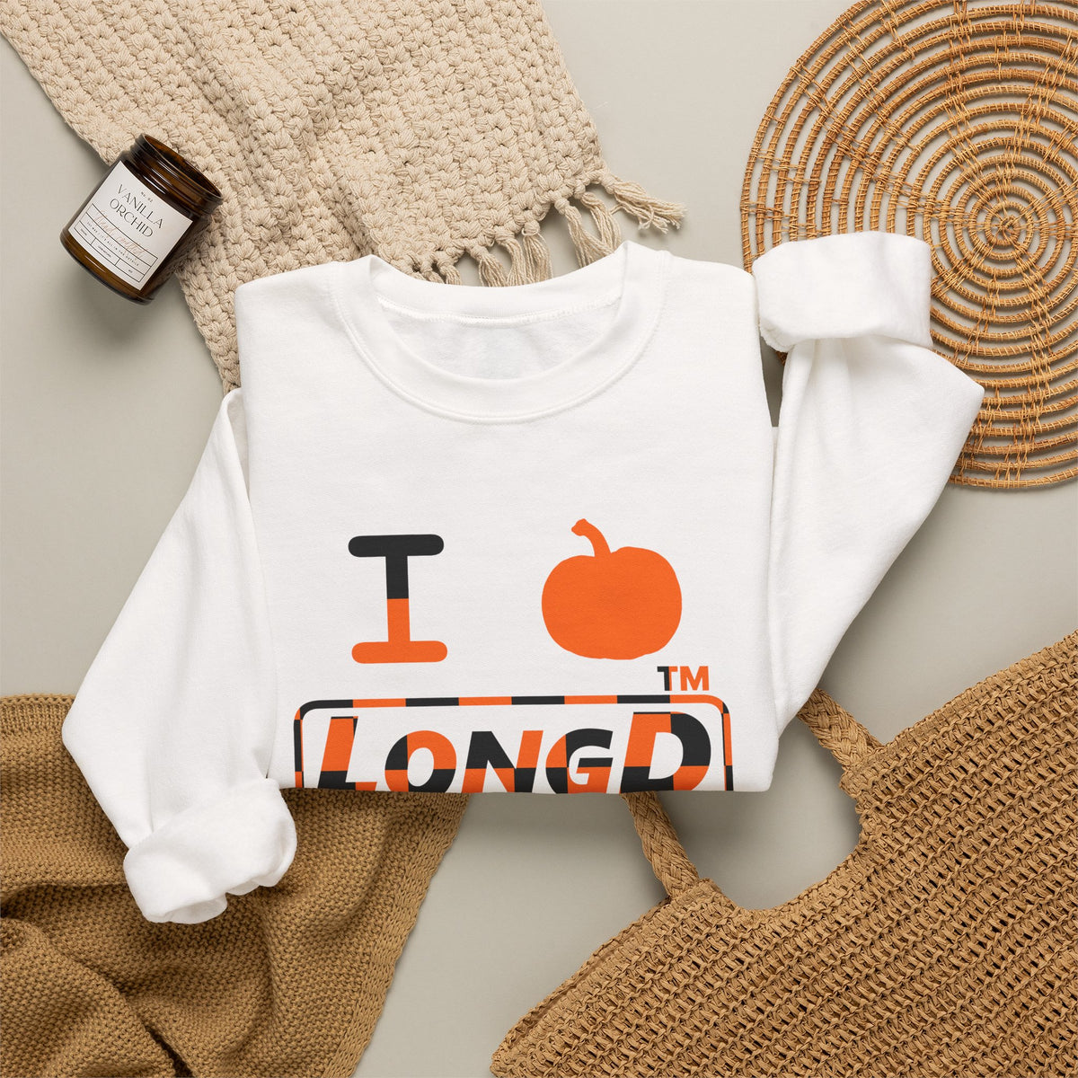 I pumpkin LongD Hyde Park positive checkered logo crewneck sweatshirt