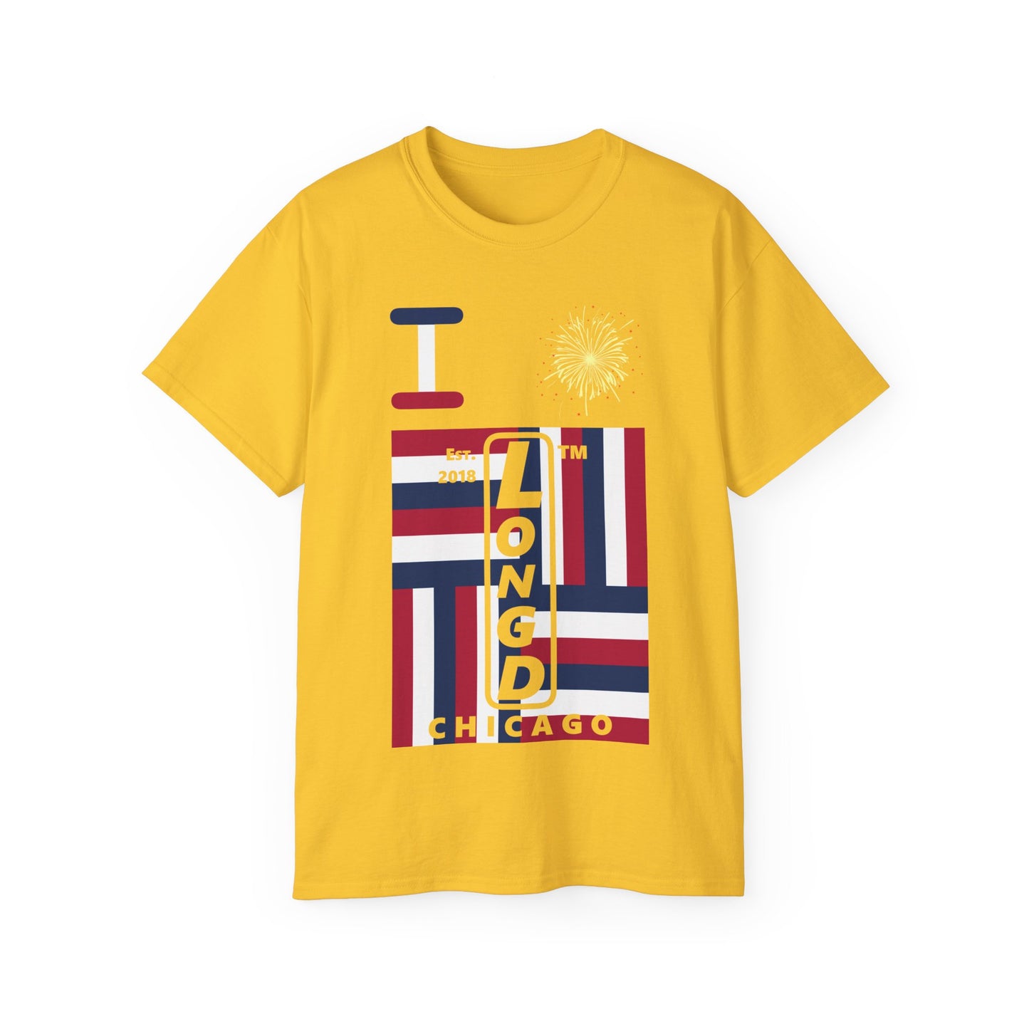 I Burst LongD cotton tee negative windmill Chicago upright logo (Patriotic colors)