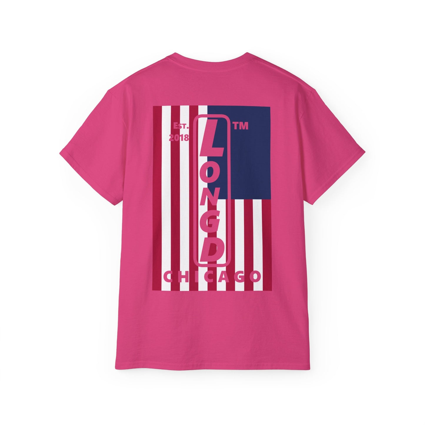 LongD cotton tee negative cropped flag single-breasted front-back Chicago upright logo (Patriotic colors)