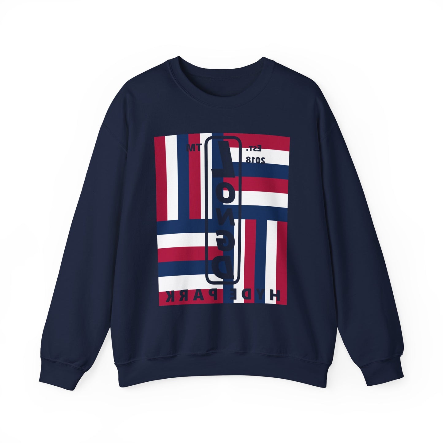 LongD negative rotated windmill Hyde Park front-back upright logo crewneck sweatshirt (patriotic colors)