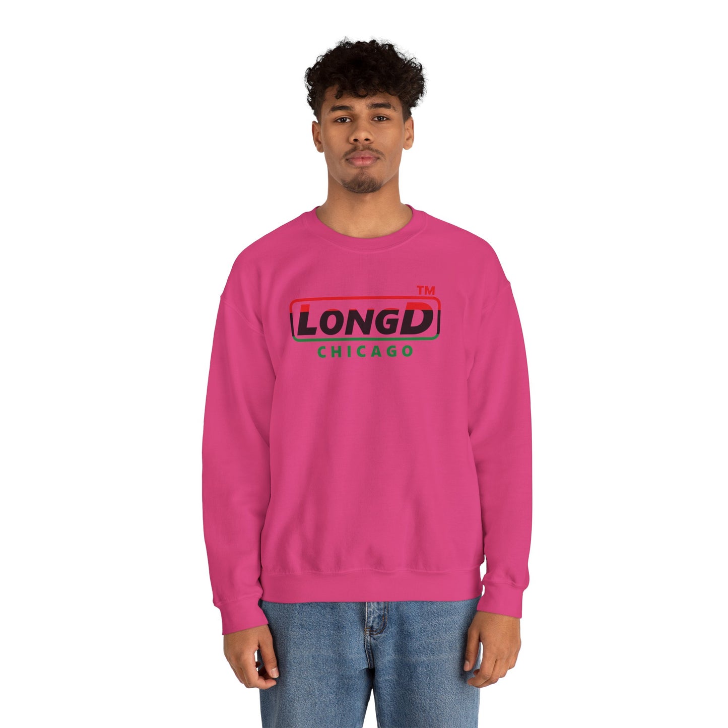 LongD positive horizontal 3-striped Chicago logo crewneck sweatshirt (Juneteenth colors)
