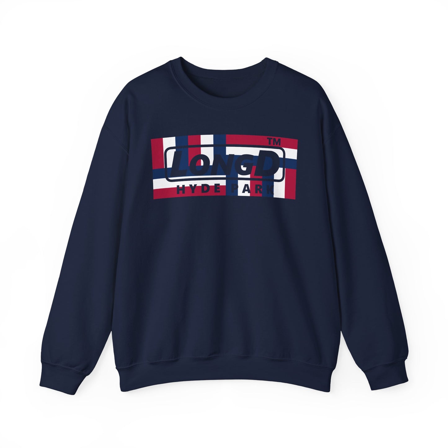 LongD negative modified windmill Hyde Park logo crewneck sweatshirt (patriotic colors)