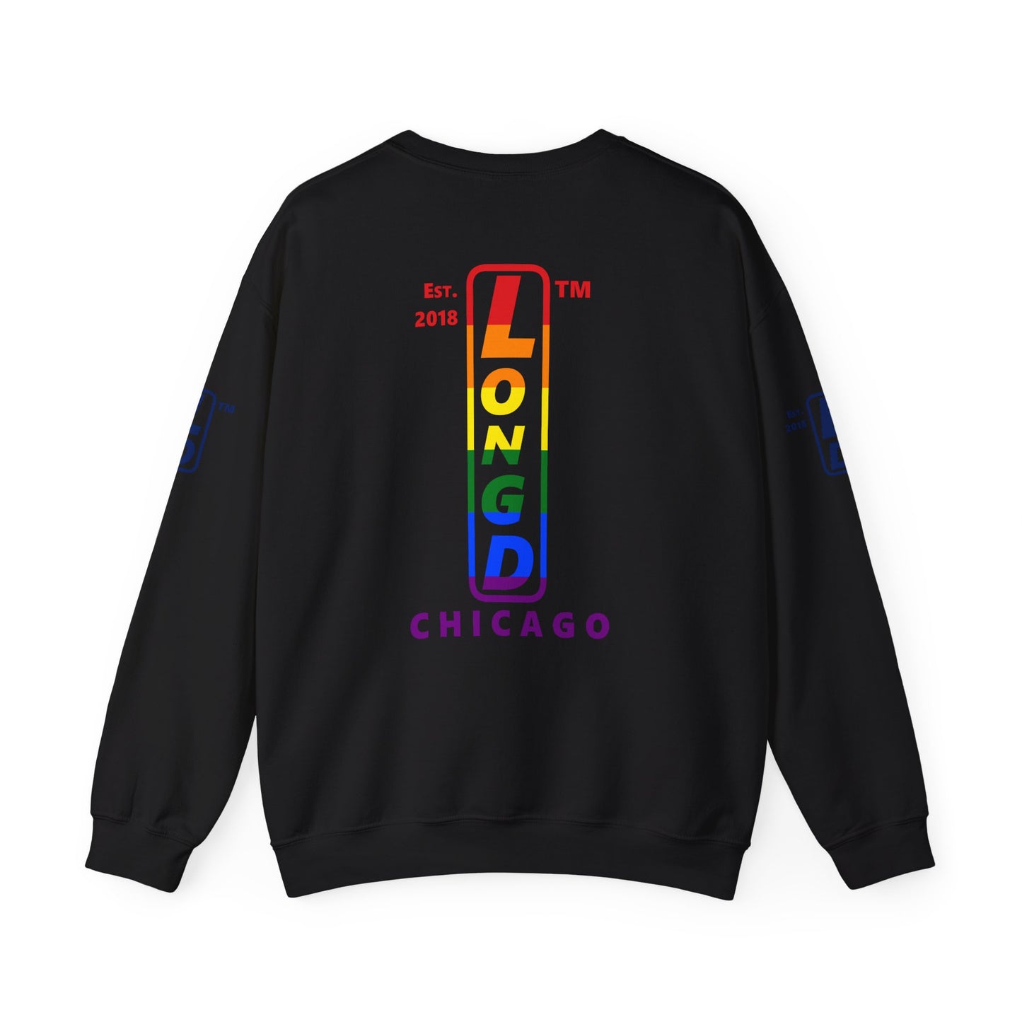 I Luv LongD positive horizontal 6-striped Chicago upright 4-print single-breasted logo crewneck sweatshirt (Pride colors)