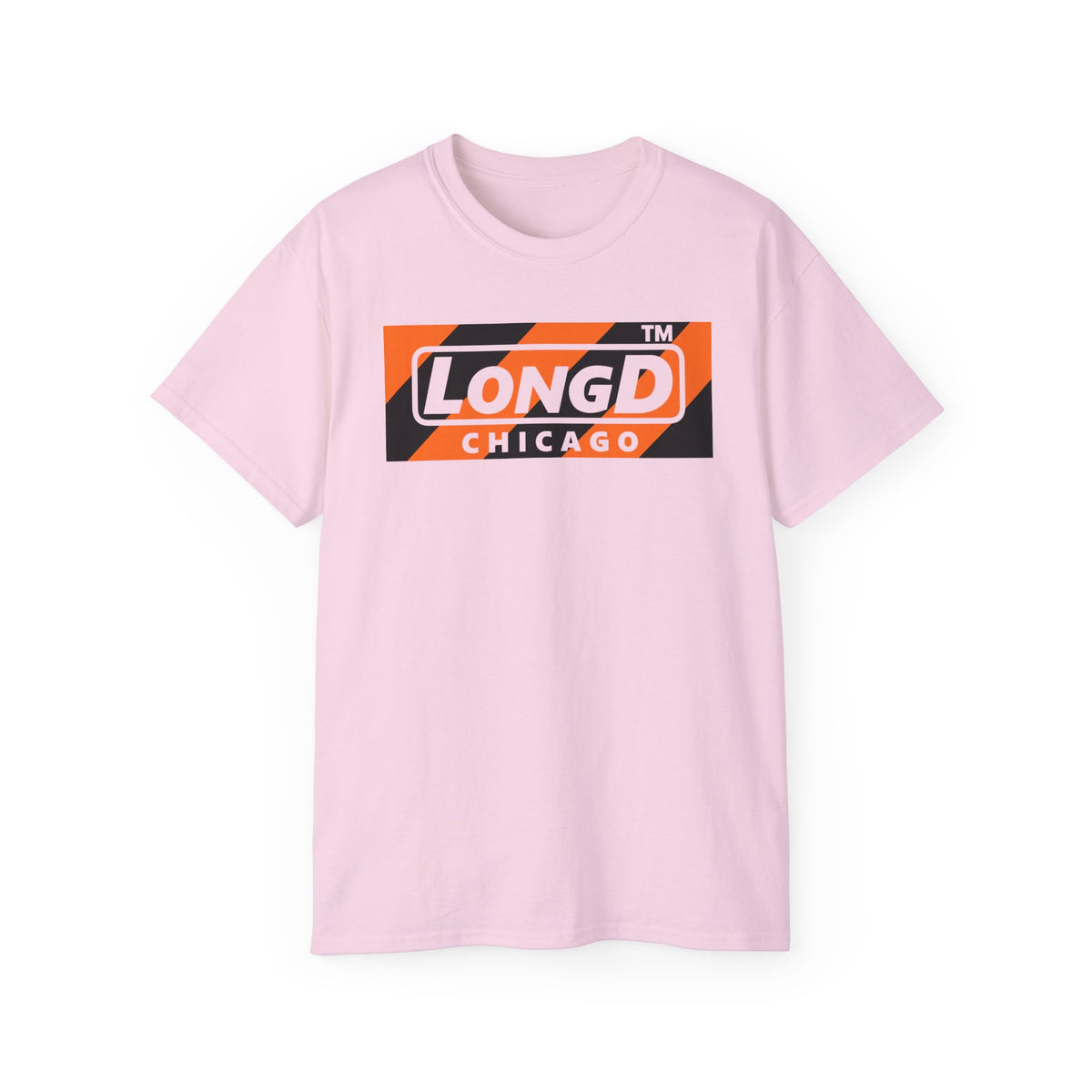 LongD Chicago negative diagonal 6-striped front-back logo (Halloween colors) cotton tee