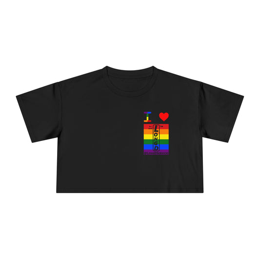 I Luv LongD Negative horizontal 6-striped upright single-breasted tag logo crop tee (Pride colors)