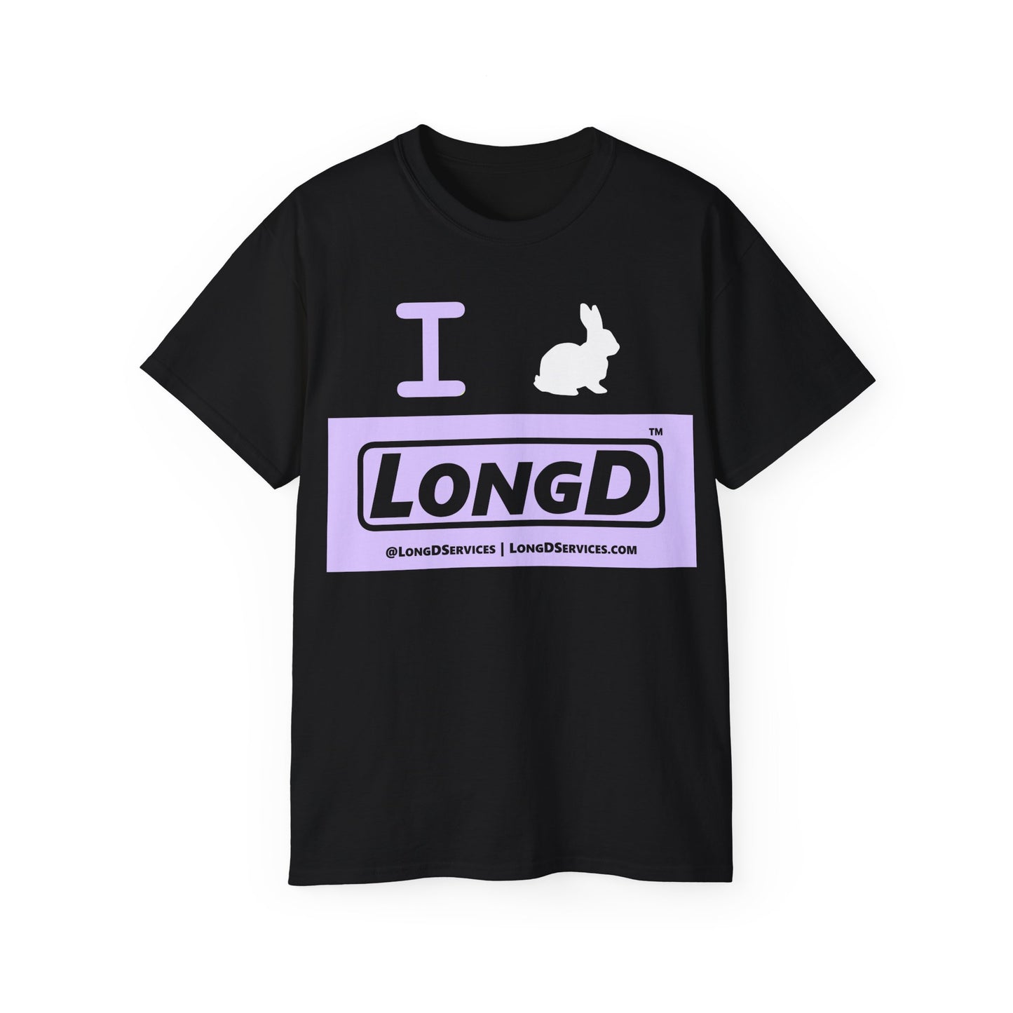 I Bunny LongD® Logo Cotton Tee Easter pastel purple negative text (white Easter Bunny)