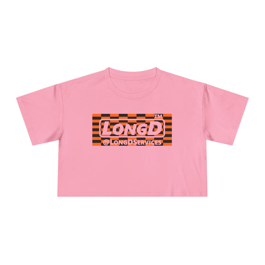 LongD Tag negative tiled logo (Halloween colors) crop tee