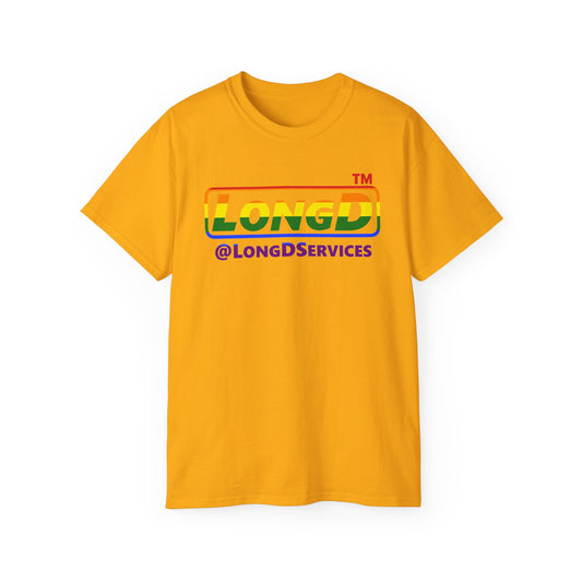 LongD positive vertical striped front-back tag logo cotton tee (Pride colors)