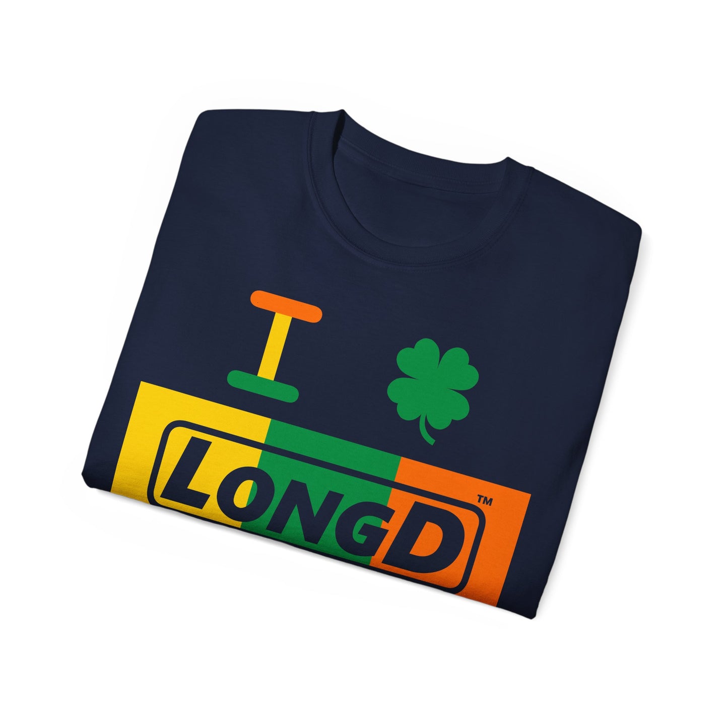 I Clover LongD® Logo Cotton Tee (St. Patrick's Day -Irish Green, Golden Yellow and Irish Orange negative thirds with 4-leaf clover)