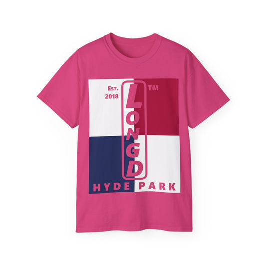 LongD cotton tee negative quarters Hyde Park upright logo (Patriotic colors)