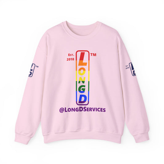 LongD positive horizontal 6-striped tag 4-print upright logo crewneck sweatshirt (Pride colors)