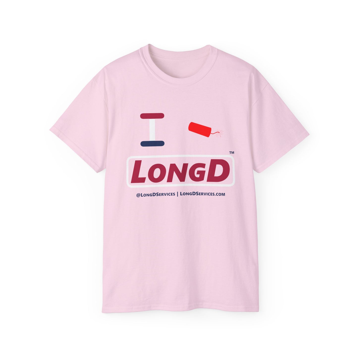 I Firecracker LongD® Logo Cotton Tee Red, White and Blue positive elements text