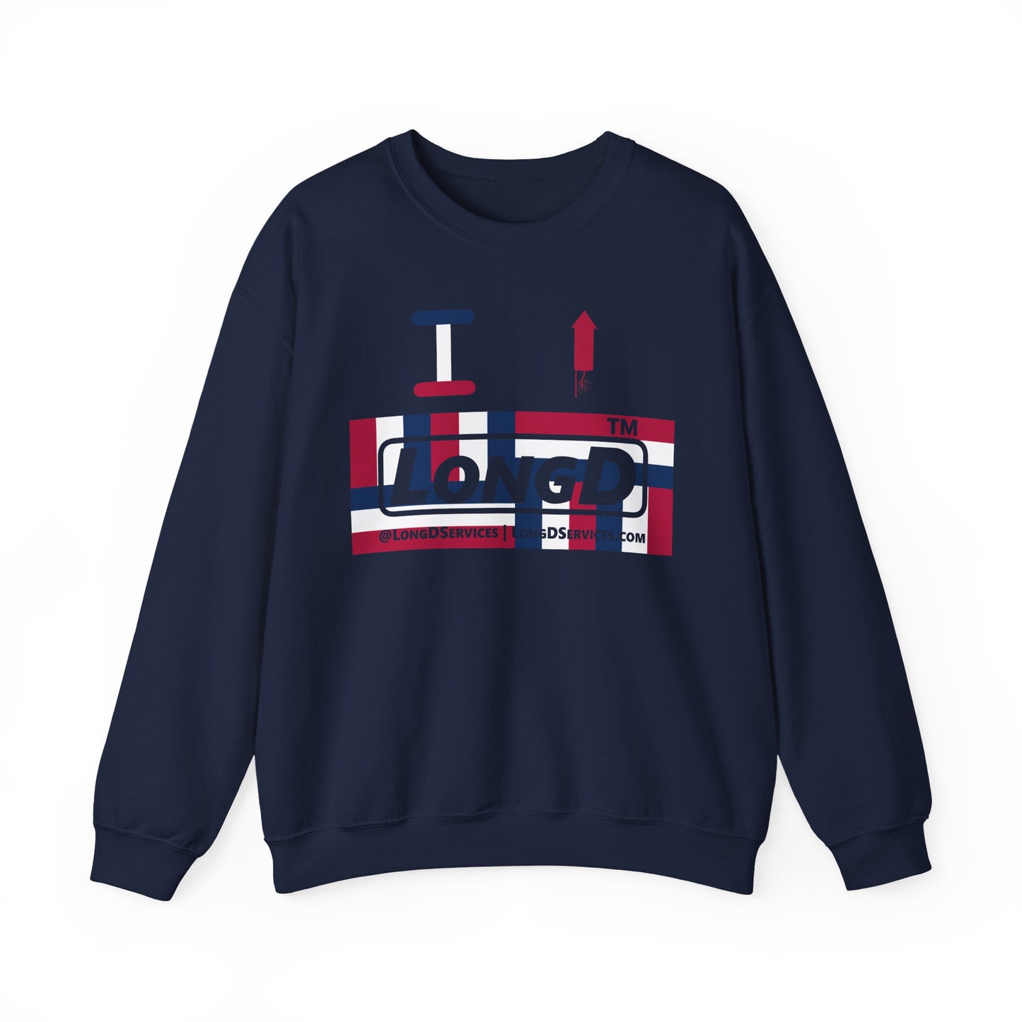 I firecracker LongD negative modified windmill tag-domain logo crewneck sweatshirt