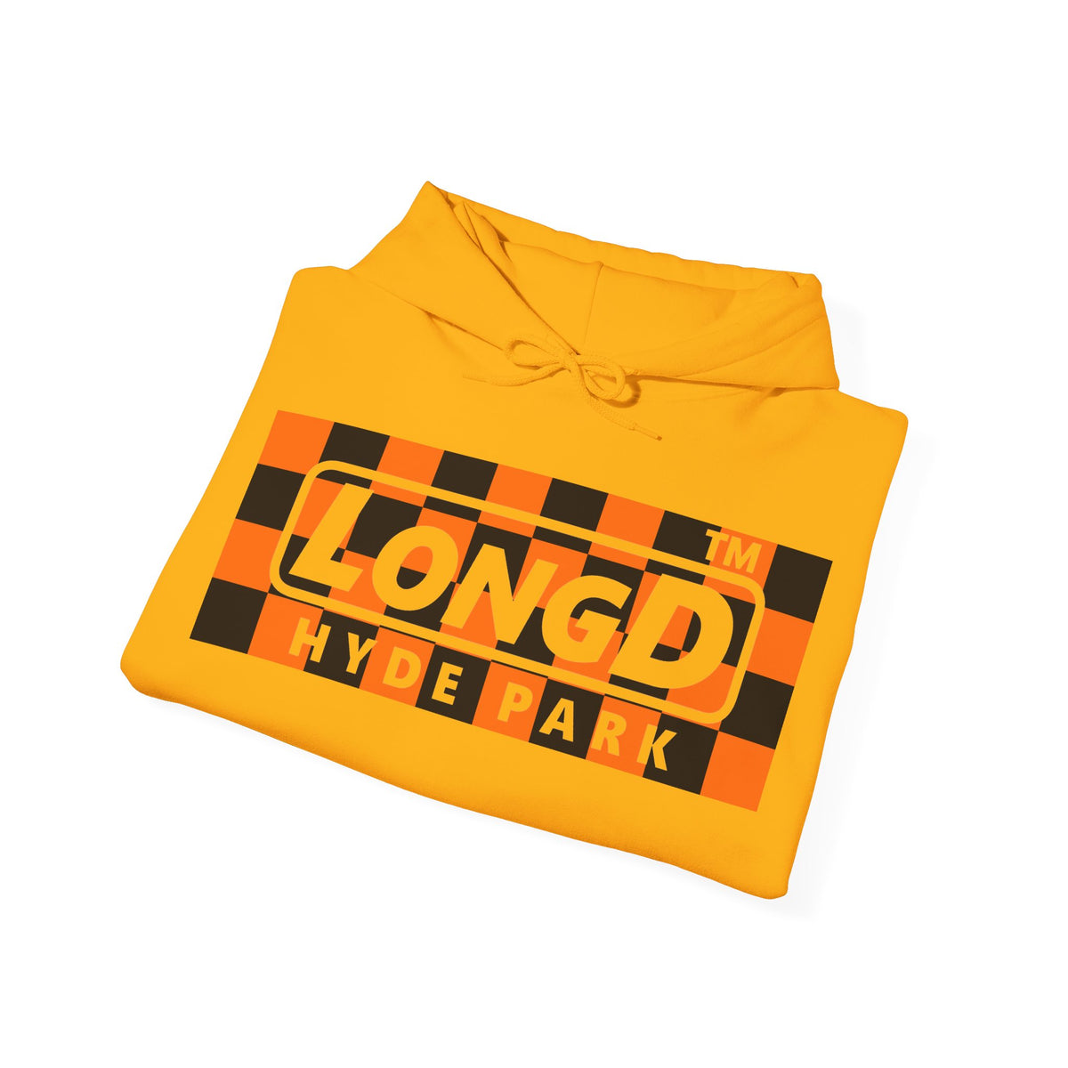LongD Hyde Park negative checkered logo (Halloween colors) hoodie