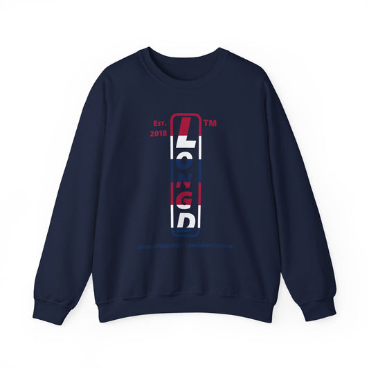 LongD positive horizontal 6-striped tag-domain upright logo crewneck sweatshirt (patriotic colors)