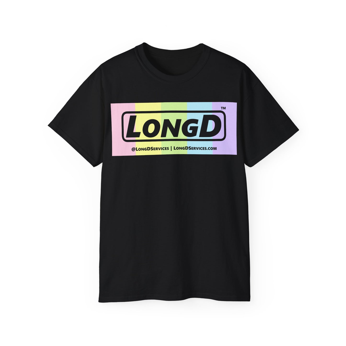 LongD® Logo Cotton Tee (Easter pastel spectrum in negative text)